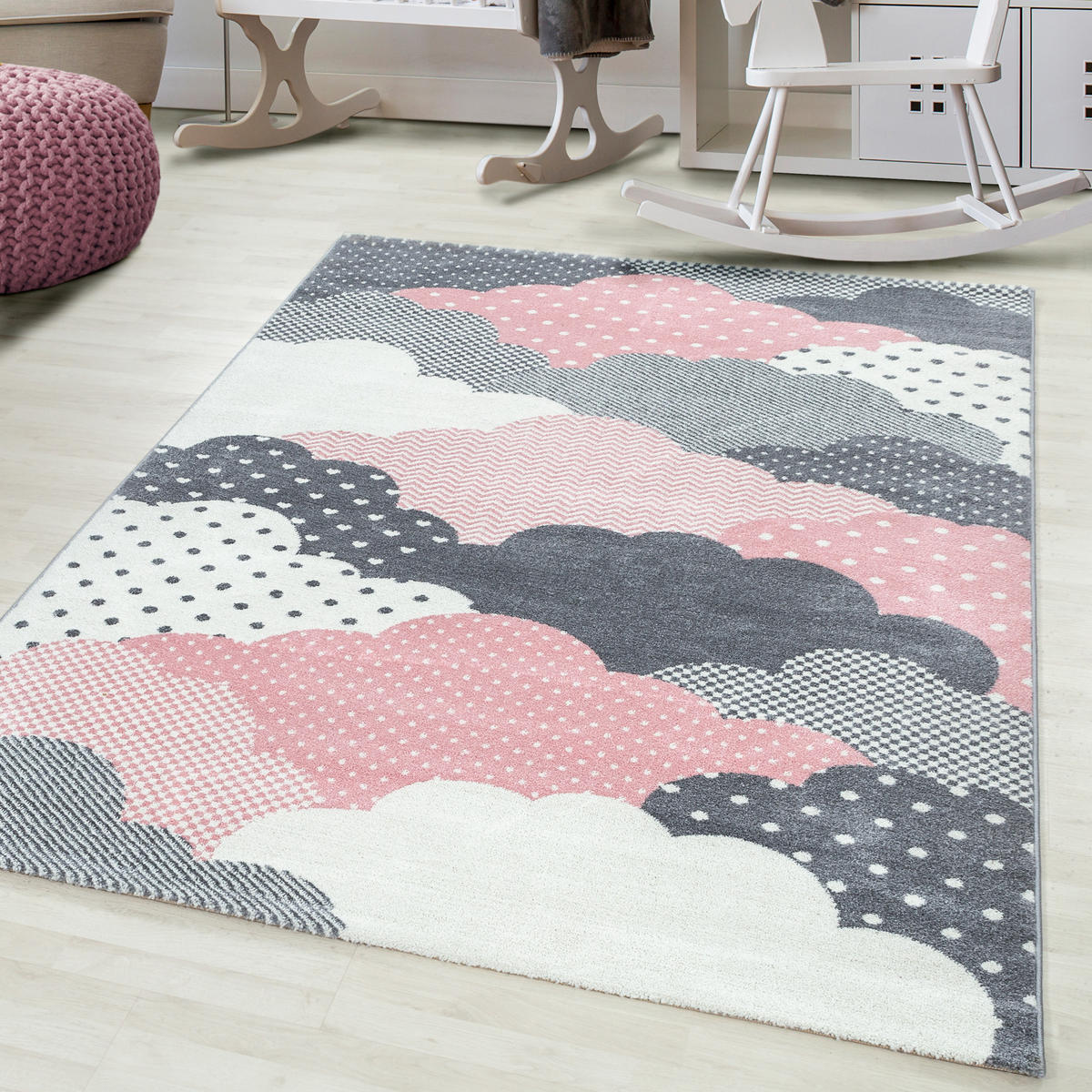TEPPICH Kinder Kurzflor Wolken Polypropylen Kinderzimmer Pink Läufer 80x150 - Rosa, Textil (80/150cm) - KADIMA DESIGN
