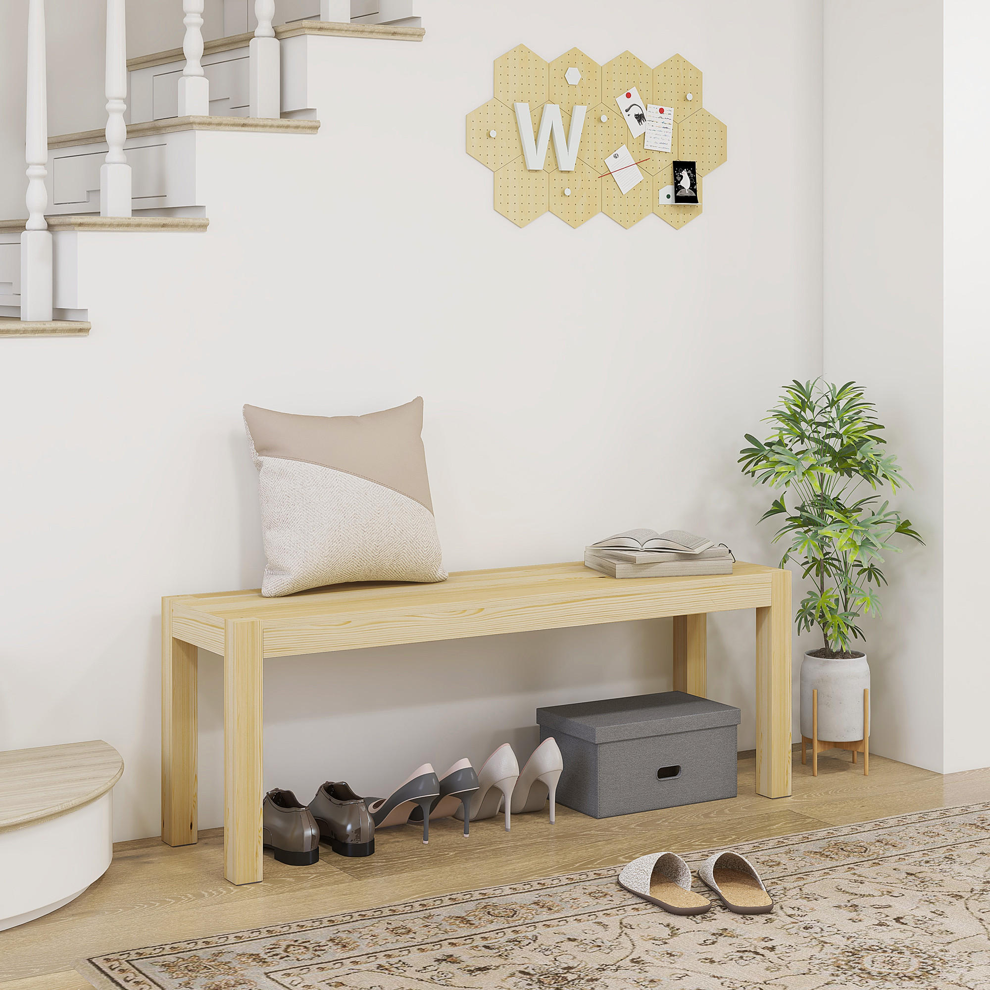 120CM Sitzbank 2-Sitzer Holzbank Essbank im Landhaus-Stil, Küchenbank für Küche - Naturfarben, Holz (33/45/120cm) - HOMCOM