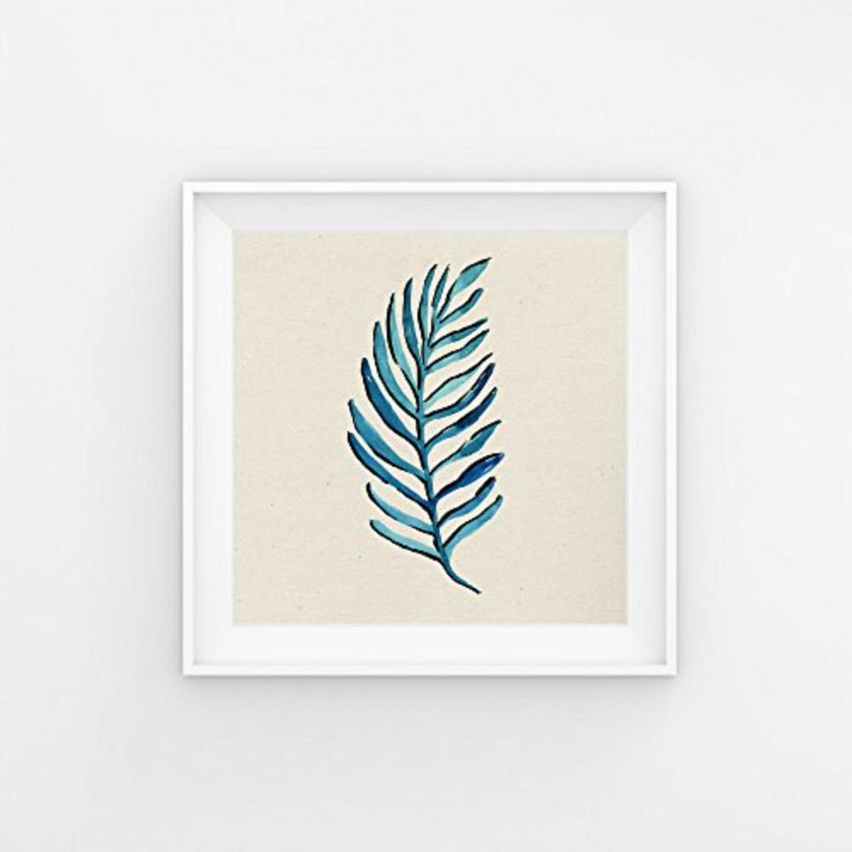 POSTER Set mit 4 Bunte Blauen Blättern 20x20cm Schwarzer Rahmen - Schwarz, Papier (20/3cm) - Nacnic