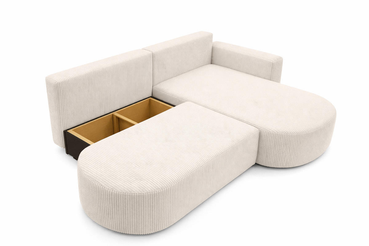 ECKSOFA Mit Schlaffunktion Und Bettkasten, Cordstoff Poso, Beige, Rechts, ROUND ONE OPEN XL - Creme, Holz (262/175cm) - Kaiser Möbel