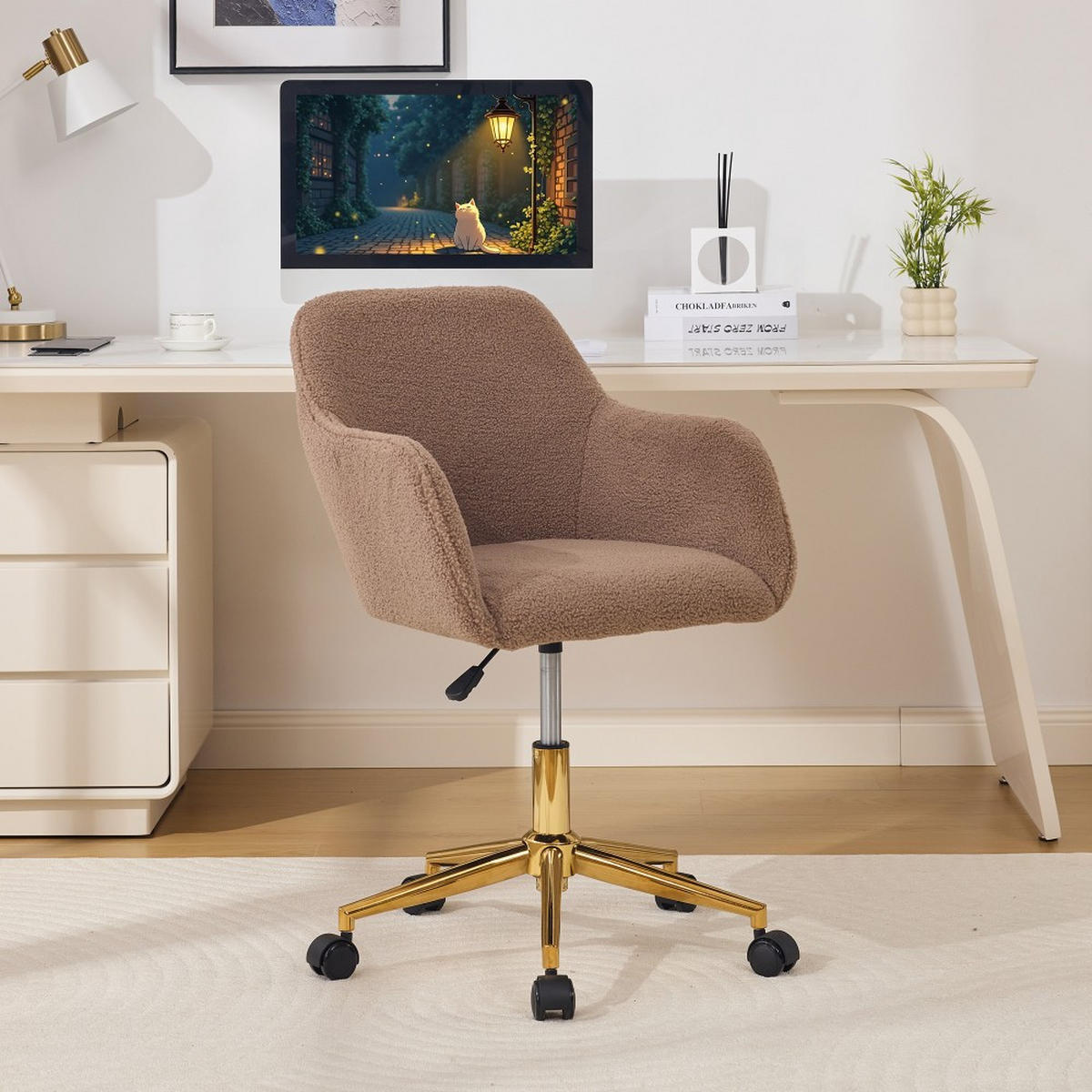 DREHSTUHL 360° drehbar Weiß - Braun, Naturmaterialien (58/86/58cm)