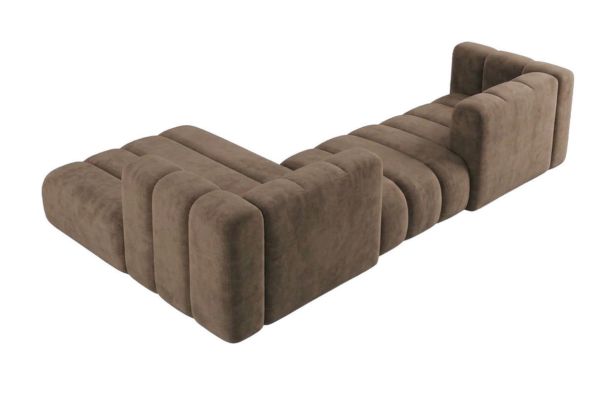ECKSOFA Modulares In L-Form, Velvet-Stoff Riviera, Braun, Links, GRAND 319 cm - Braun, Holz (319/175cm) - Kaiser Möbel