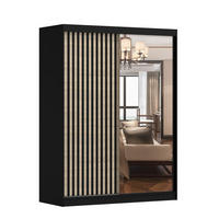 SCHWEBETÜRENSCHRANK Lami S Schwarz/Sonoma Eiche mit Spiegel, mit LED-Beleuchtung 150cm - Alufarben/Schwarz, Glas/Holzwerkstoff (150/200/61cm) - imoebel24