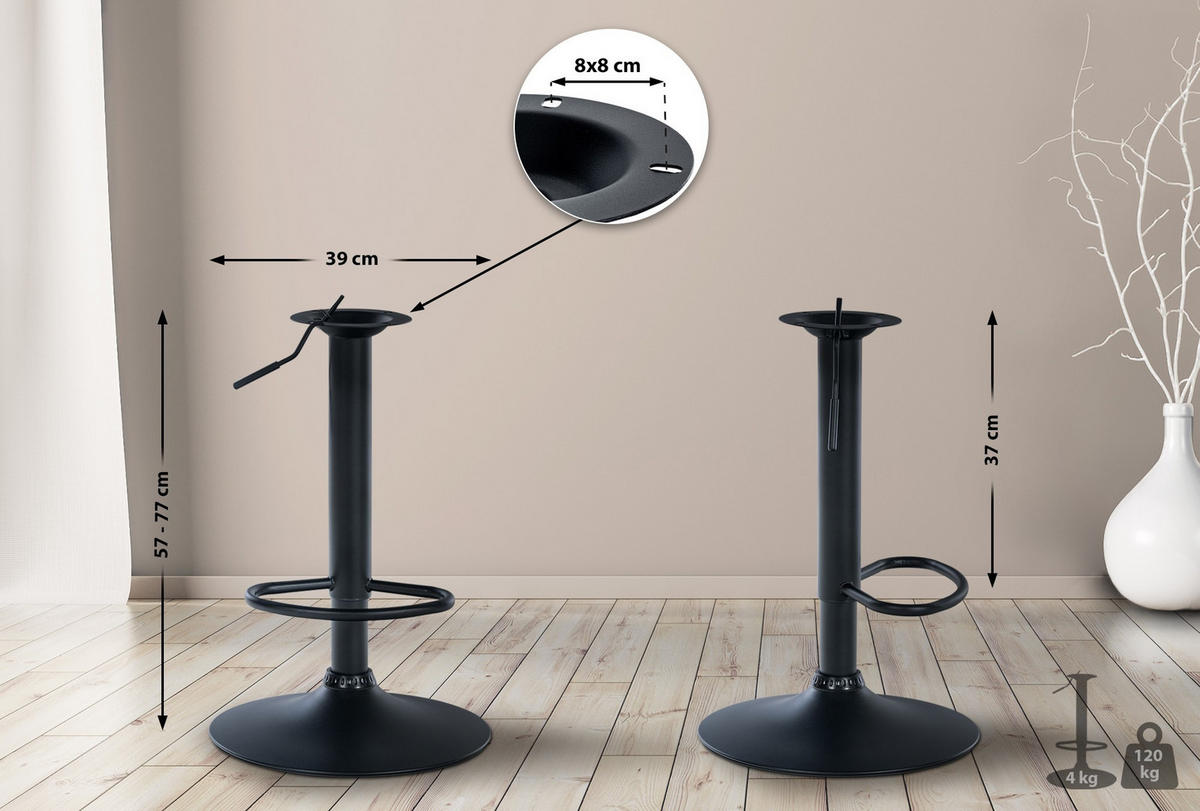 BARHOCKER-GESTELL 57-77 x 38,5 x 38,5 cm Schwarz - Schwarz, Metall (38.5/57/38.5cm) - furnicato