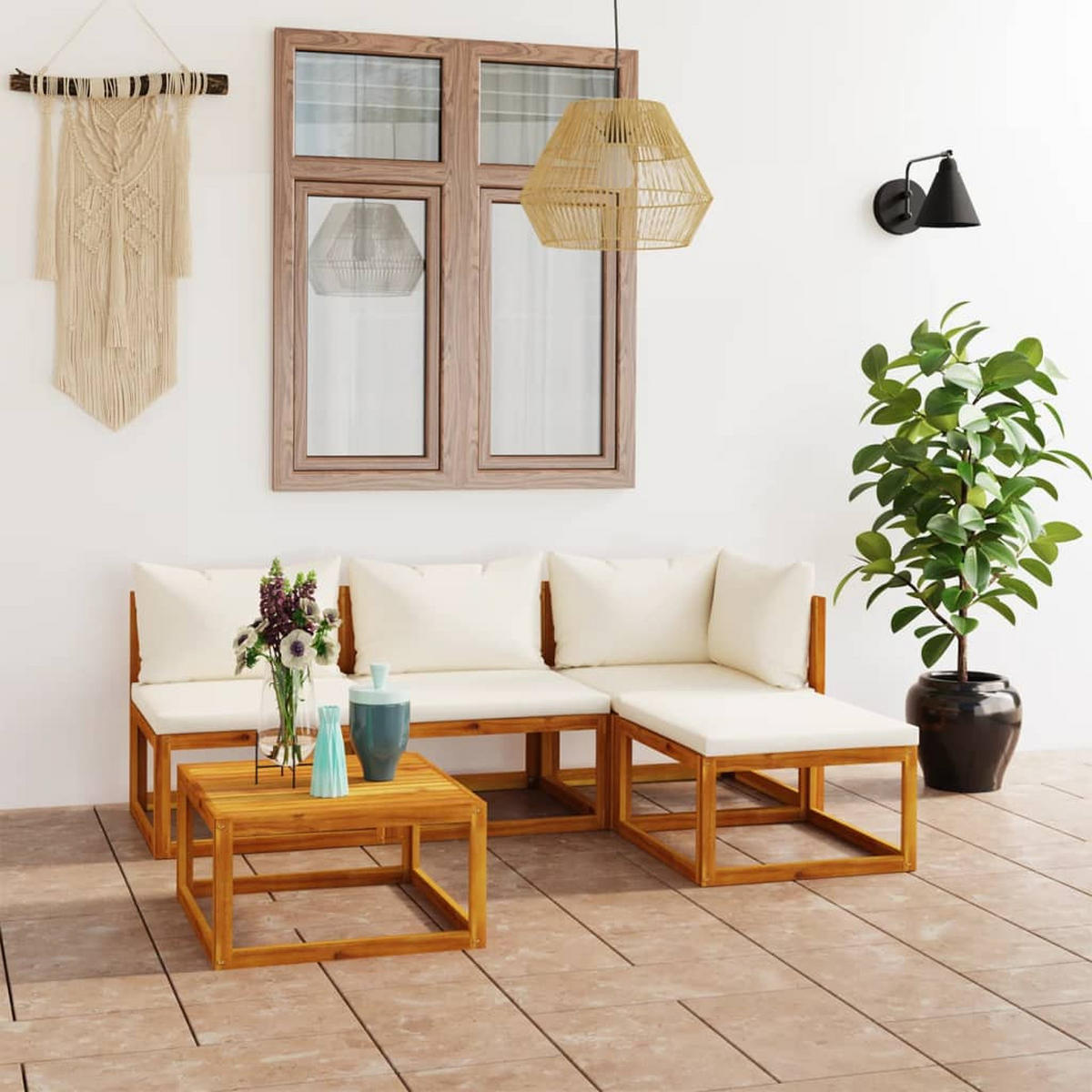 GARTENSET Remillard 5-teilig - Creme, Holzwerkstoff - Nettlife