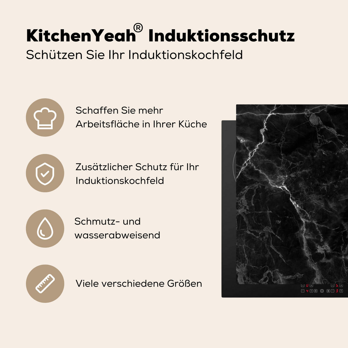 HERDABDECKPLATTE Marmor - Schwarz - Weiß - Textur - Marmoroptik 71x52 cm - Silberfarben, Kunststoff (71/0.2/52cm) - MuchoWow