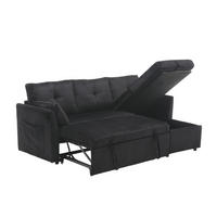 ECKSOFA L-Form mit Schlaffunktion, Bettkasten/Seitentasche, Cord, Schwarz - Schwarz, Holz (206/108cm) - LVHOM