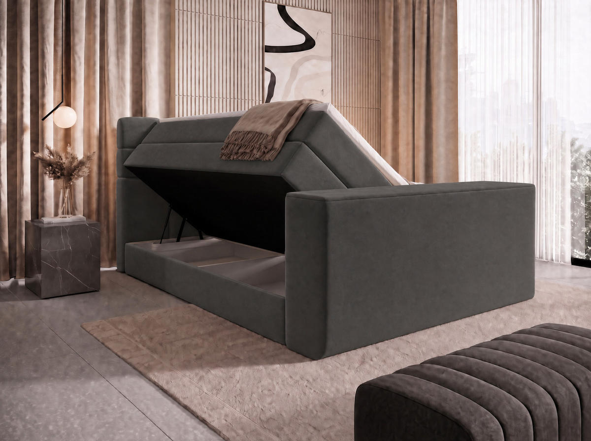BOXSPRINGBETT Carenzo 3 Anthrazit 160/200 cm H2/H3 Samt inkl. Topper und TV-Lift - Anthrazit, Textil (160/200cm) - wonello