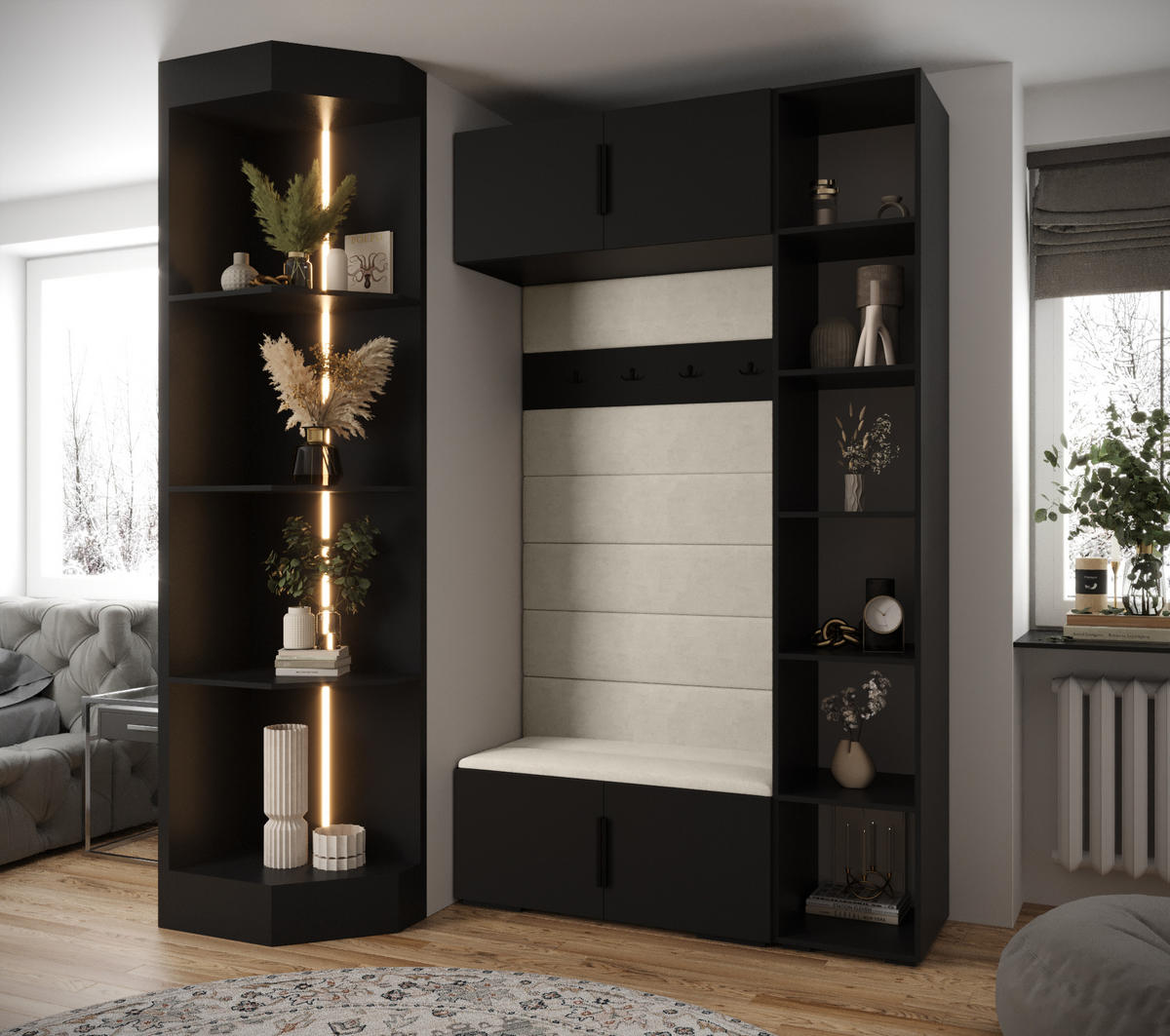 GARDEROBEN-SET 236,7/140/47 - Schwarz/Weiß, Holz/Kunststoff (140/236.7/47cm) - Abiks Möbel