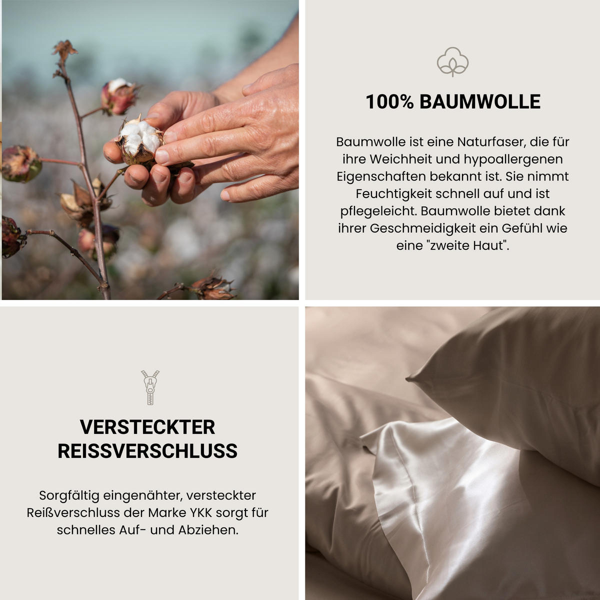 BETTWÄSCHESET Ella - Baumwollsatin - 2-teilig - 135 x 200 cm - Cappuccino - Cappuccino, Textil (135/200cm) - SCHIESSER