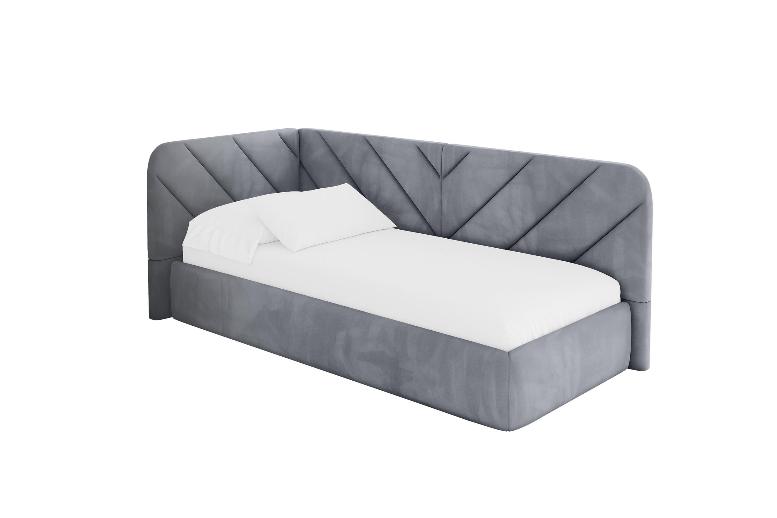 EINZELLBETT Jugendbett mit Bettkasten, Rechts - FIKY 100x200 Grau - Blaugrau, Holzwerkstoff/Textil (100/200cm) - ALTDECOR
