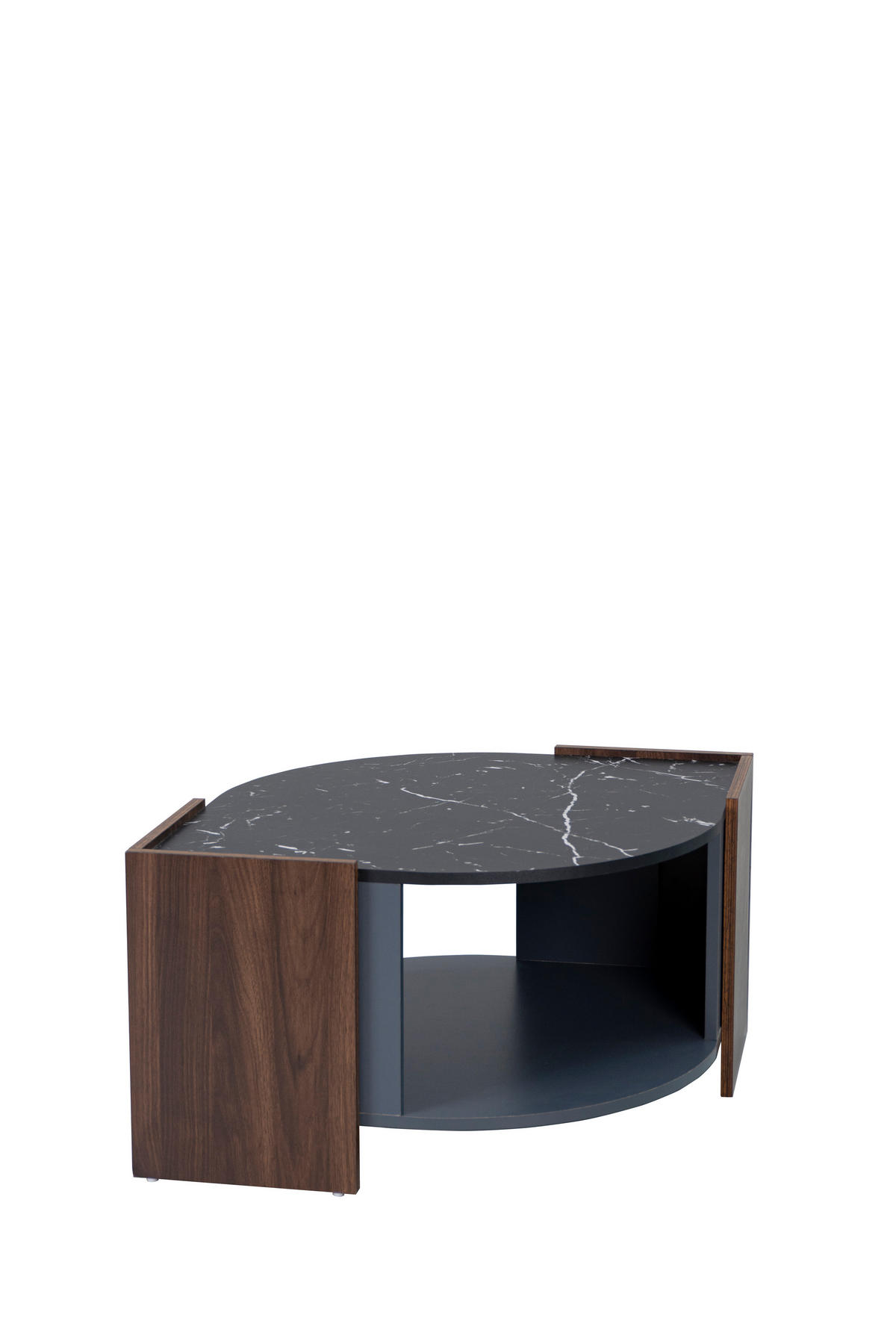 COUCHTISCH DE-071 Marmor/Walnuss Schwarz/Holz - Schwarz, Holzwerkstoff (63/97/40cm) - ComfortXL