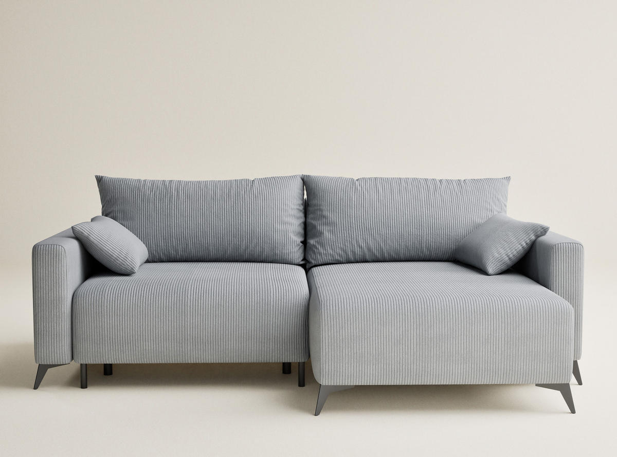 ECKSOFA MIT SCHLAFFUNKTION Leon Hellgrau Samtstoff - Hellgrau/Schwarz, Holz/Holzwerkstoff (239/148cm) - Maison de Reve