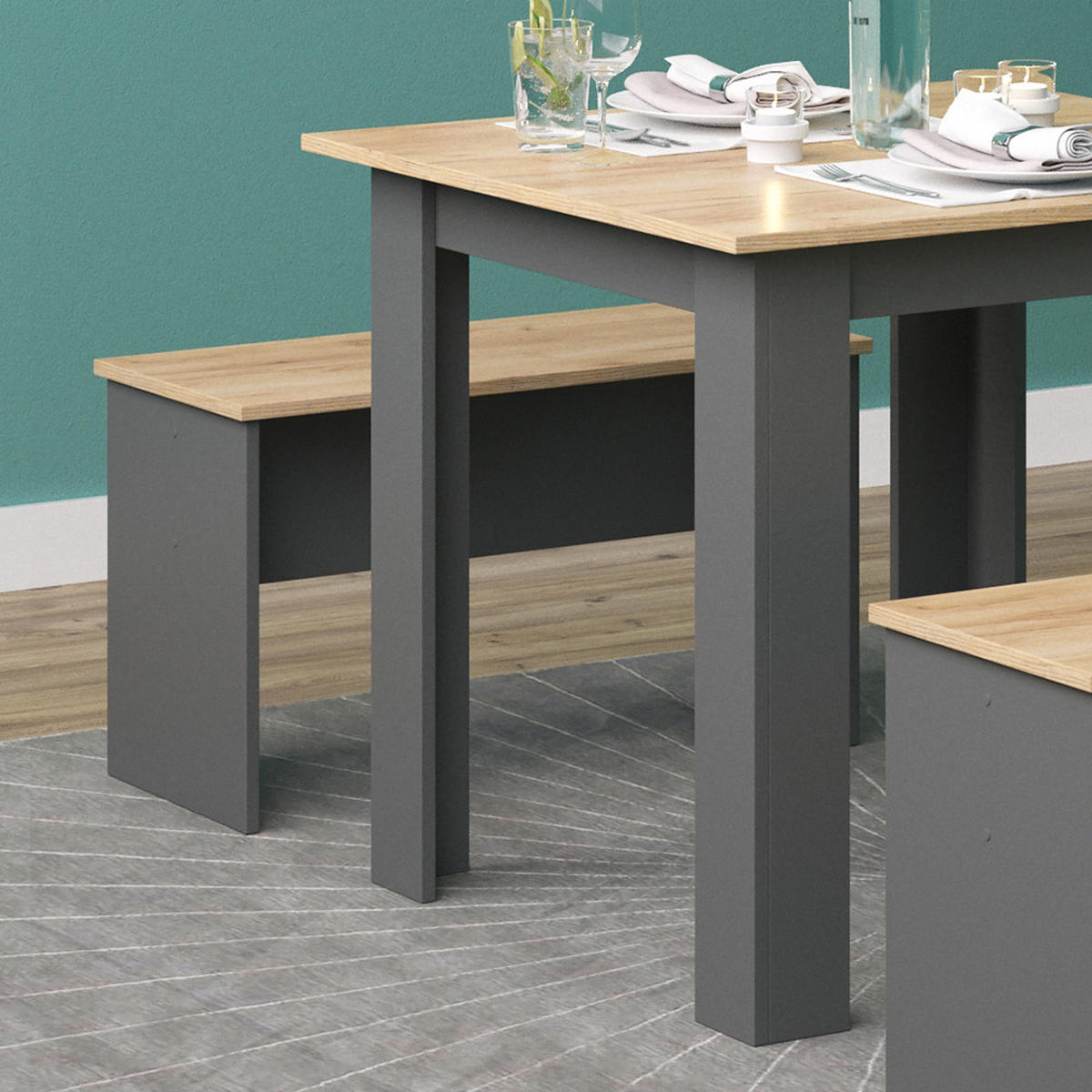 ESSTISCH SET Sentio Anthrazit 80 x 80 cm mit 2 Bänken - Anthrazit, Holzwerkstoff (80/73/80cm) - Vicco