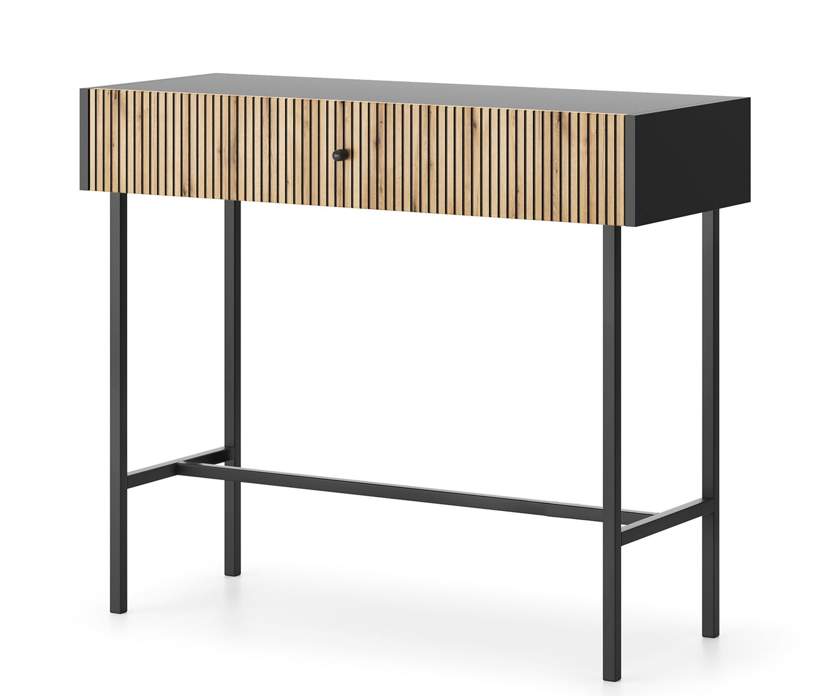 KONSOLENTISCH Dinley 1S Schwarz, Braun 93,2/79/39 cm – mit langen Beinen und Lamellenfront - Schwarz/Braun, Holzwerkstoff/Metall (39/93.2/79cm) - AX Living