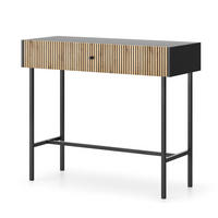 KONSOLENTISCH Dinley 1S Schwarz, Braun 93,2/79/39 cm – mit langen Beinen und Lamellenfront - Schwarz/Braun, Holzwerkstoff/Metall (39/93.2/79cm) - AX Living
