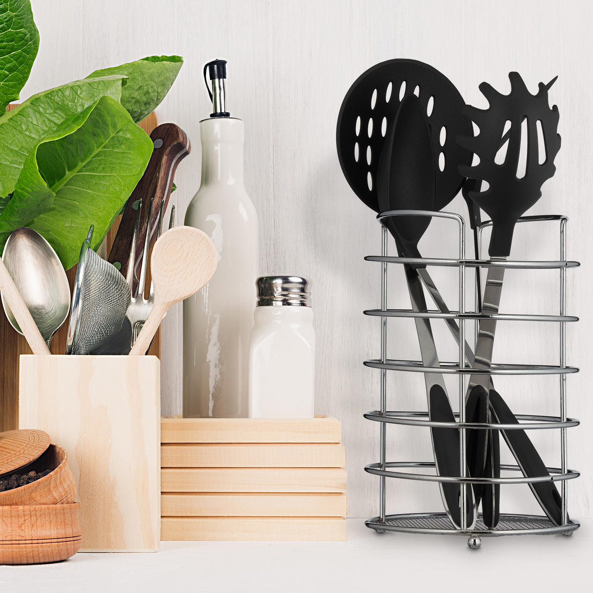 KÜCHENUTENSILIENHALTER - Silberfarben, Metall (15/22.5/15cm) - Relaxdays