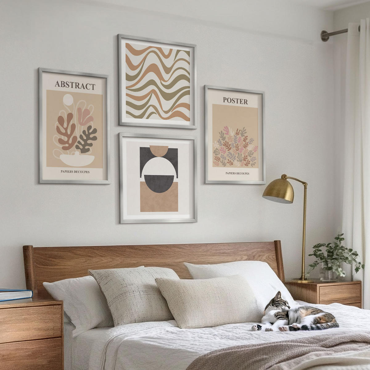 BILDER SET 4er Set - 50x50 cm & 40x60 cm Silberner Rahmen - Abstrakte Formenmuster - Silberfarben, Kunststoff (50/50cm) - TULUP