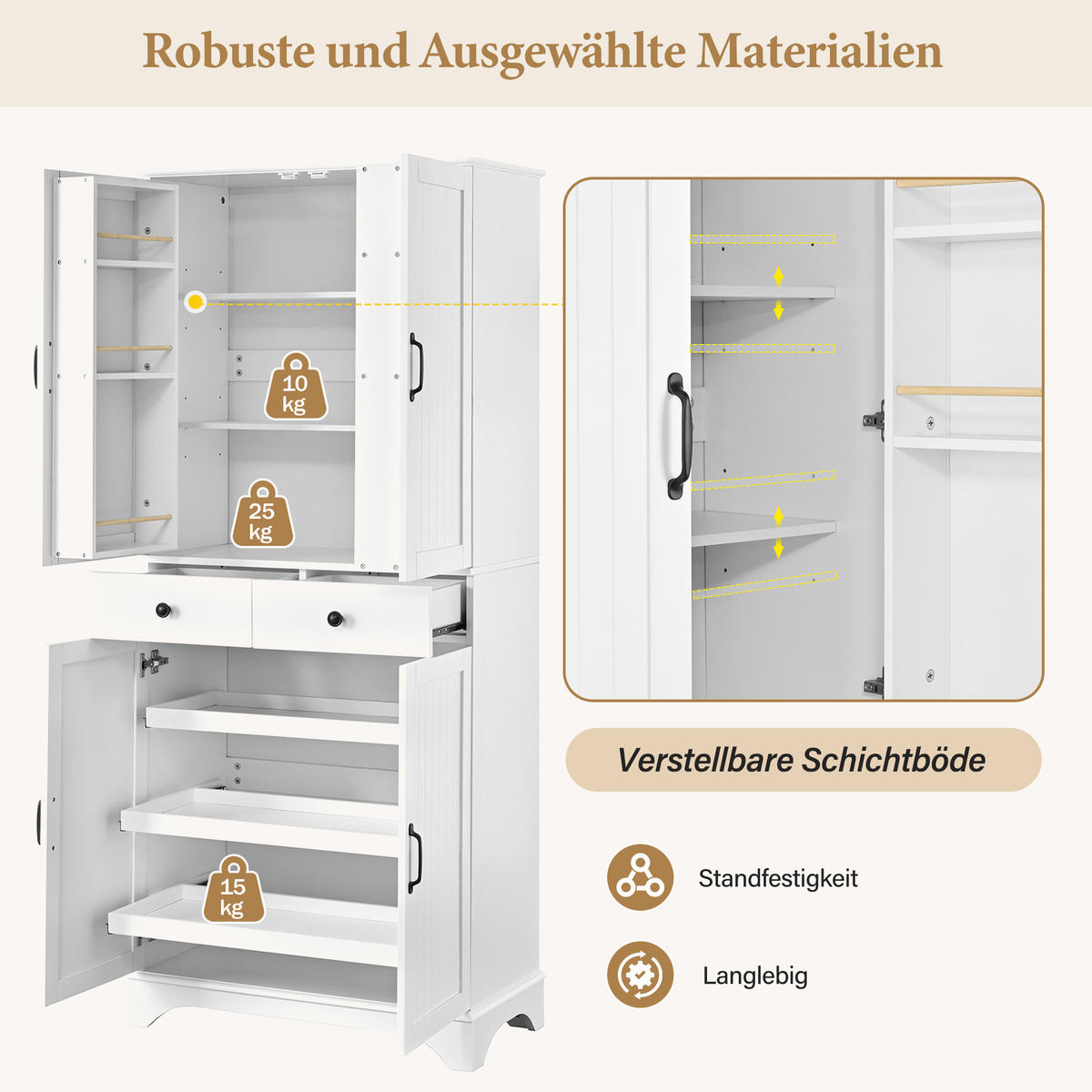 BUFFETSCHRANK Weiß 77/40/181 cm - Weiß, Holz (77/181/40cm) - PANGIVO