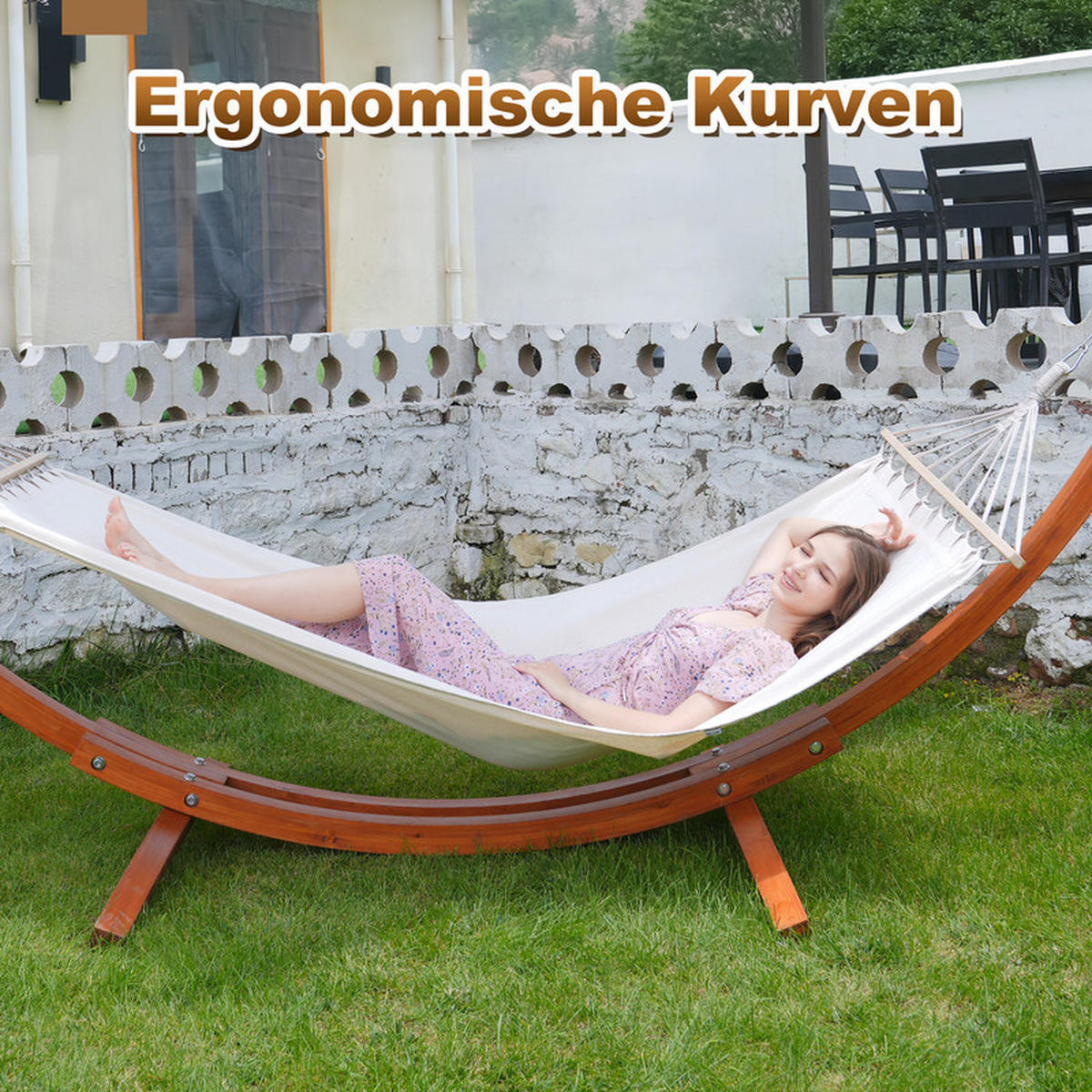 DOPPELHÄNGEMATTE mit Gestell – 200 × 150 cm - Beige, Holz (120/120/118cm) - Auledio