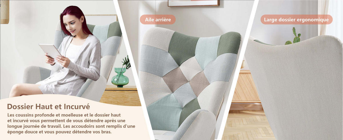 SCHAUKELSTUHL, Stoff Patchwork, Blau-Grau-Grün - Multicolor, Holz/Metall (53/98/85cm) - Meubles Cosy