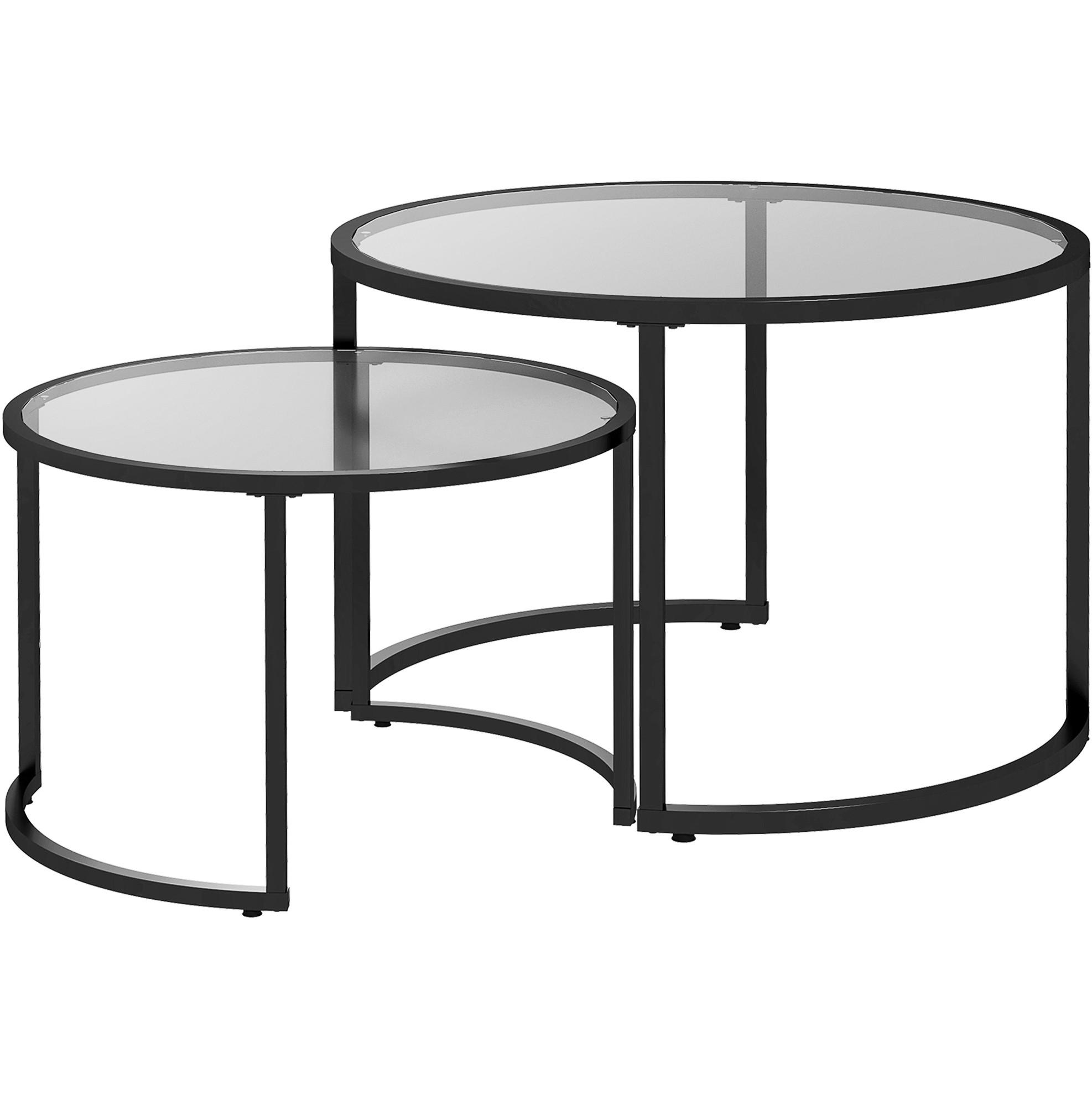 COUCHTISCH 2er-Set 70/47,5 & 54/42,5 cm aus Glas und Stahl, teilweise stapelbar - Schwarz, Metall (70/70/47.5cm) - Flora Grace