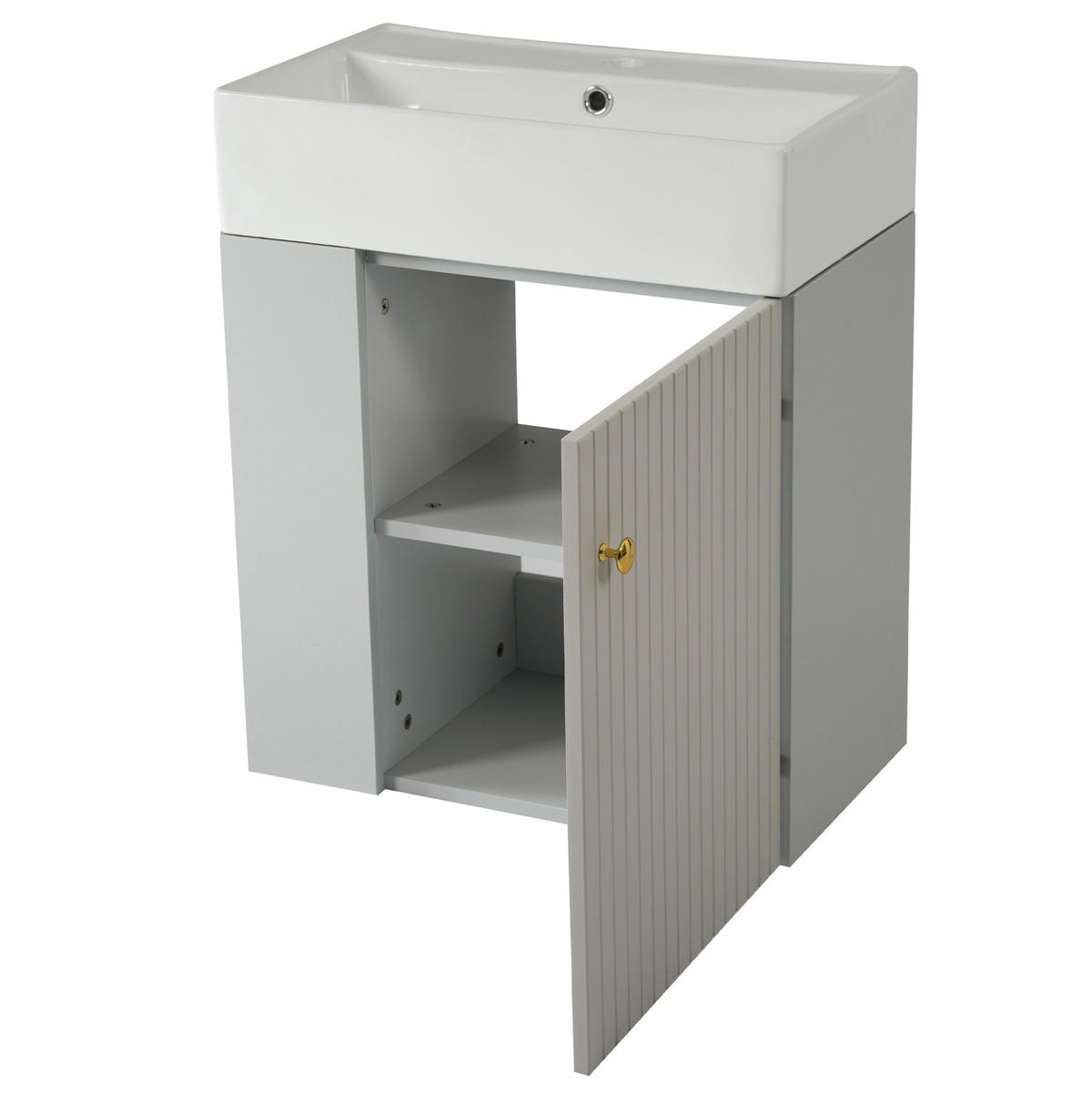 WASCHTISCHKOMBI 55 cm Grau/Weiß aus Spanplatte mit Keramikbecken und Soft-Close - Grau, Holzwerkstoff (55/66.5/31cm) - OKMYHOME