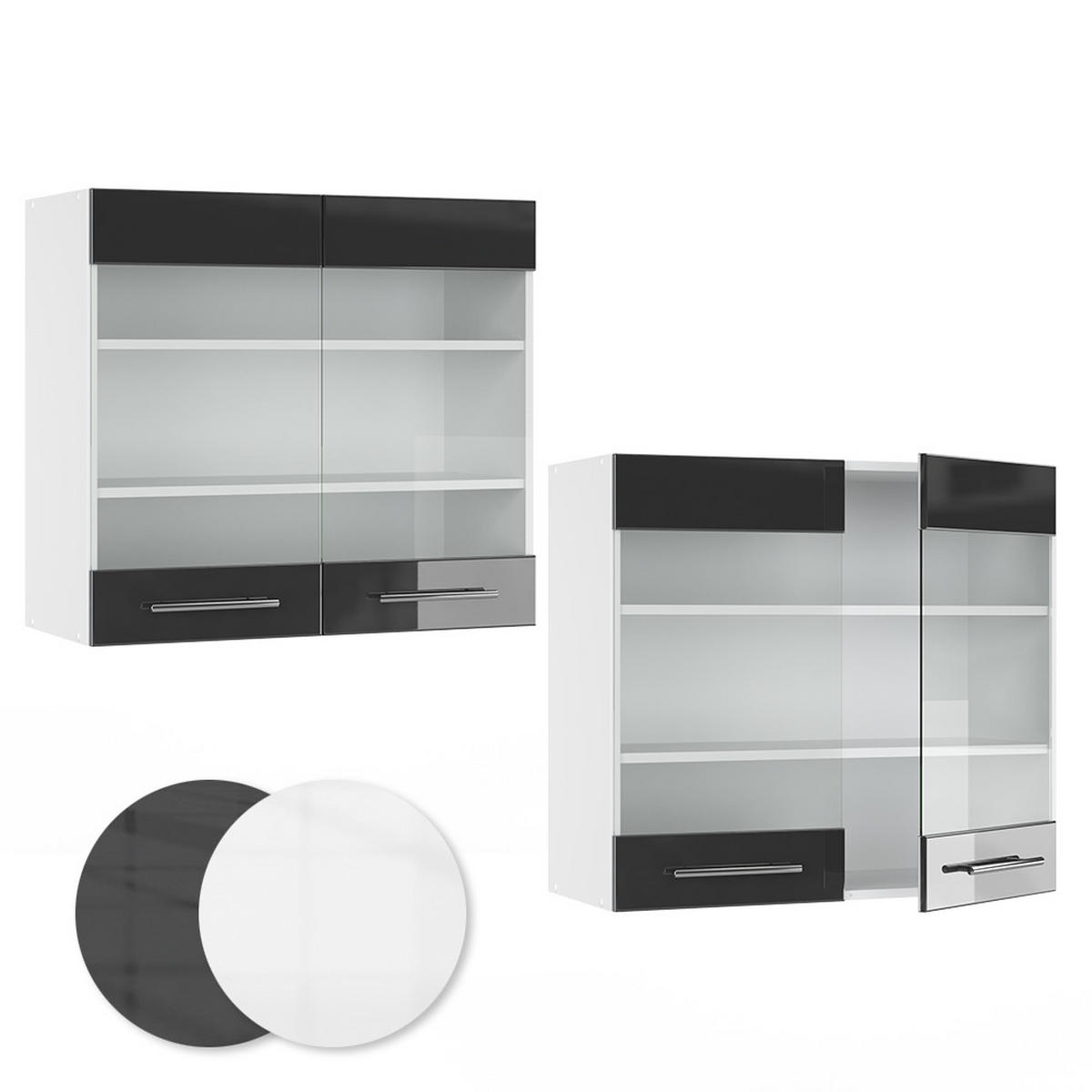 KÜCHENGLASSCHRANK Fame-Line Anthrazit Hochglanz 80 cm - Schwarz Hochglanz/Anthrazit, Holzwerkstoff (80/72/34.1cm) - Vicco