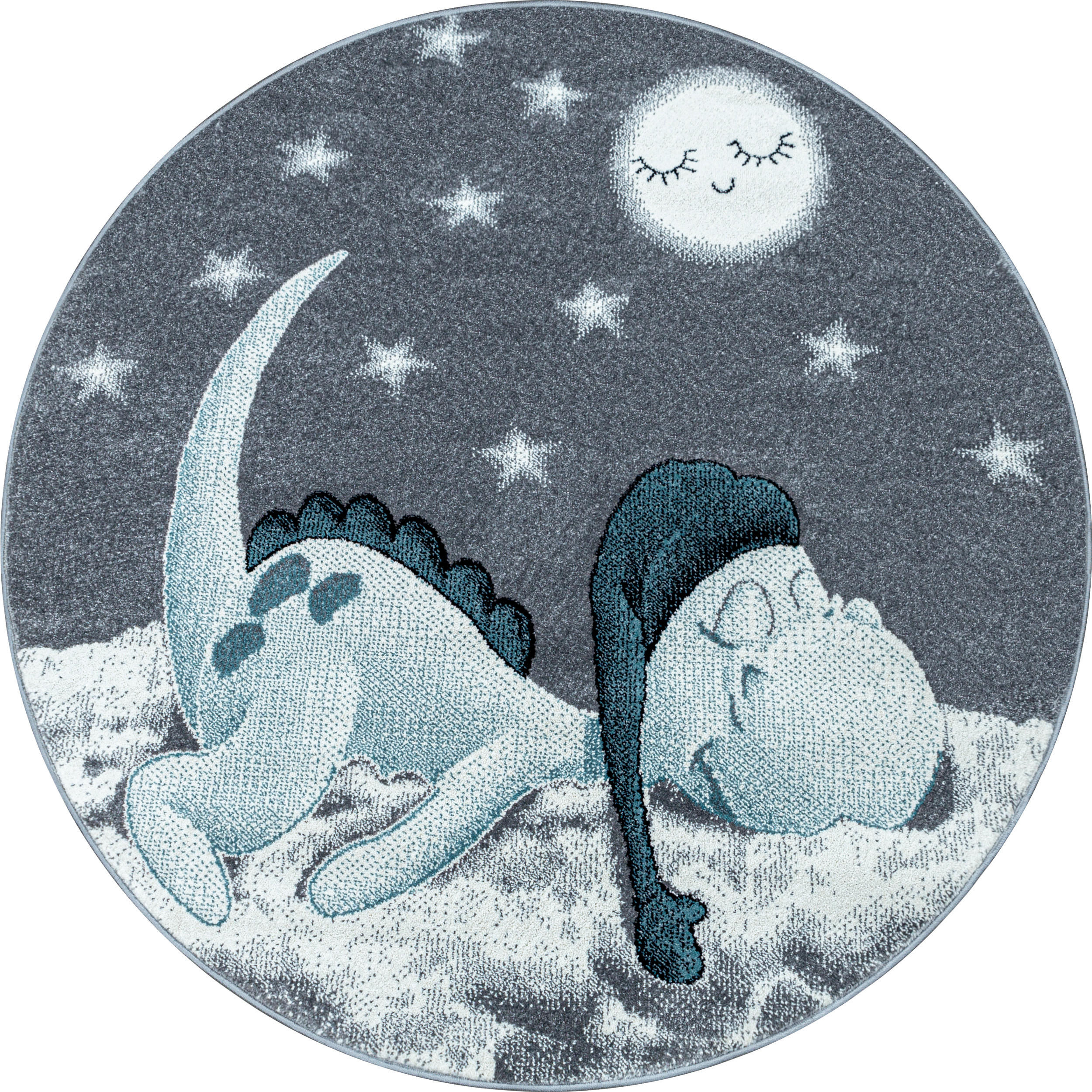 TEPPICH Kinder Kurzflor Dinosaurier Polypropylen Kinderzimmer Blau Rund 120x120 - Blau, Textil (120/120cm) - KADIMA DESIGN