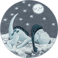 TEPPICH Kinder Kurzflor Dinosaurier Polypropylen Kinderzimmer Blau Rund 160x160 - Blau, Textil (160/160cm) - KADIMA DESIGN