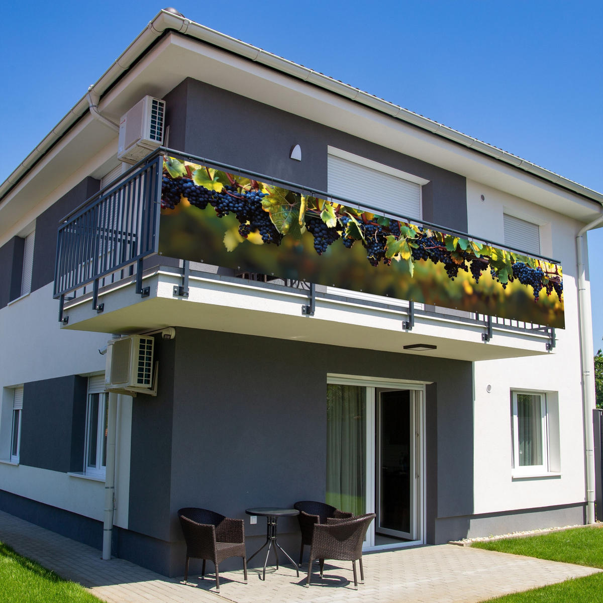 BALKON-SICHTSCHUTZ Trauben - Wein - Natur - Grün - Weinrot, Kunststoff (500/100cm) - MuchoWow