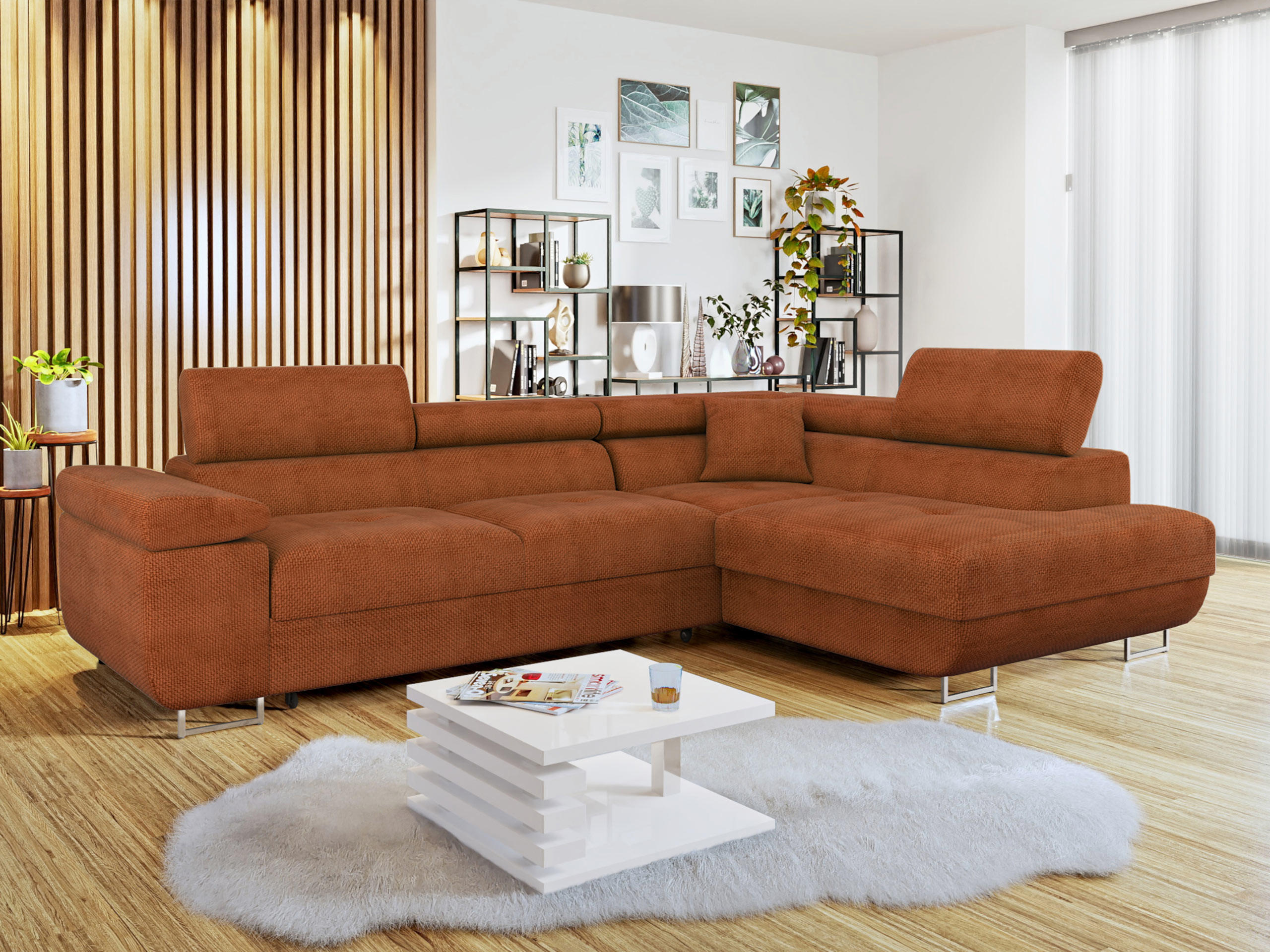 Thumbnail - Mirjan24 Ecksofa, Dunkelorange, Textil, 5-Sitzer, rechts montierbar,Rechteckig, 274x203 cm, Wohnzimmer, Sofas & Couches,...