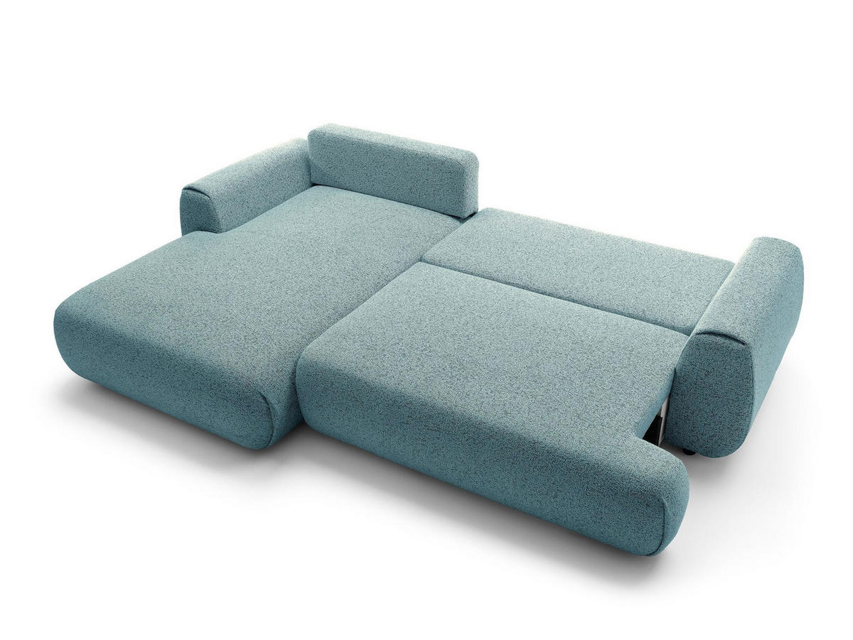 ECKSOFA ZEST Blau Geflochtener Stoff mit Schlaffunktion - Blau, Holz (270/167cm) - MASSENO