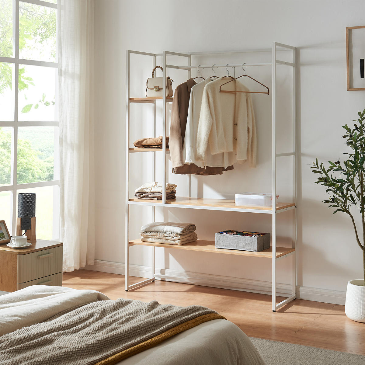 GARDEROBENSTÄNDER Horgau - Eichefarben/Weiß, Holzwerkstoff/Metall (120/180/40cm) - [en.casa]