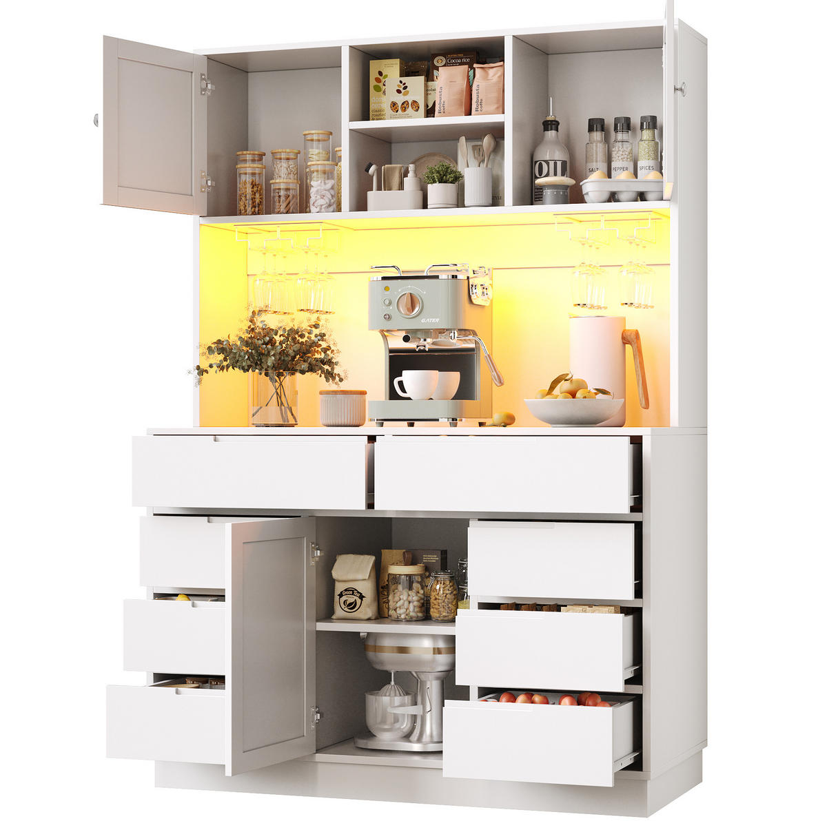 BUFFET 120/40/183,5 cm weiß aus MDF mit LED-Beleuchtung - Weiß, Holzwerkstoff (120/183.5/40cm) - OKWISH
