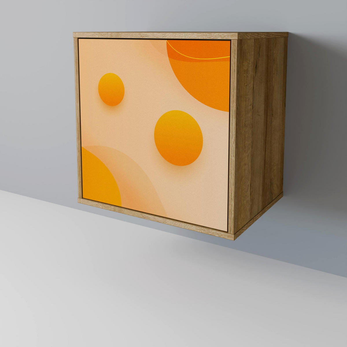 SIDEBOARD ORANGE ARRANGEMENT, Eichefarben, 57,5x42x77,5 cm, Schräge Buchenholzfüße - Eichefarben/Buchefarben, Holzwerkstoff/Buchenholz (57.5/77.5/42cm) - SpaceRebels