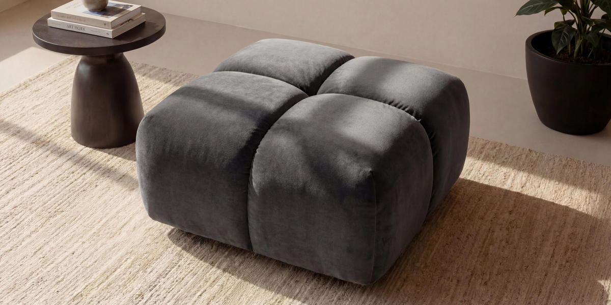 HOCKER, Pouf, Veloursstoff Bluvel, Aschgrau, Averro - Grau, Holz (88/42/88cm) - Kaiser Möbel