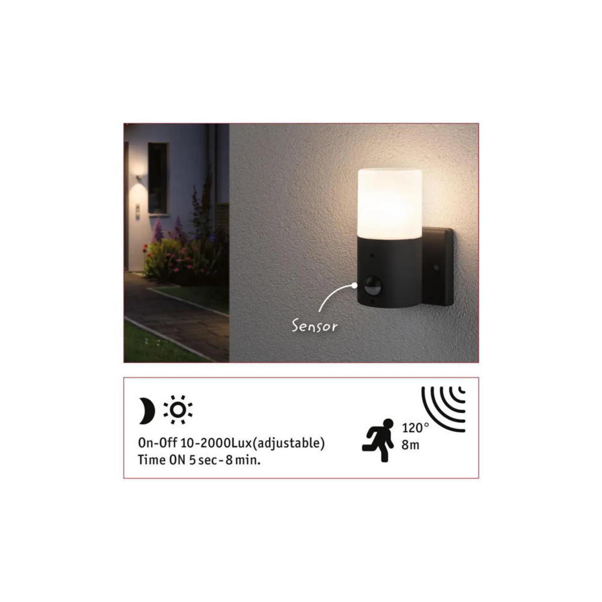 AUSSENLEUCHTE MIT BEWEGUNGSMELDER Tubs - Grau, Metall (10.5/17.5/13cm) - Paulmann