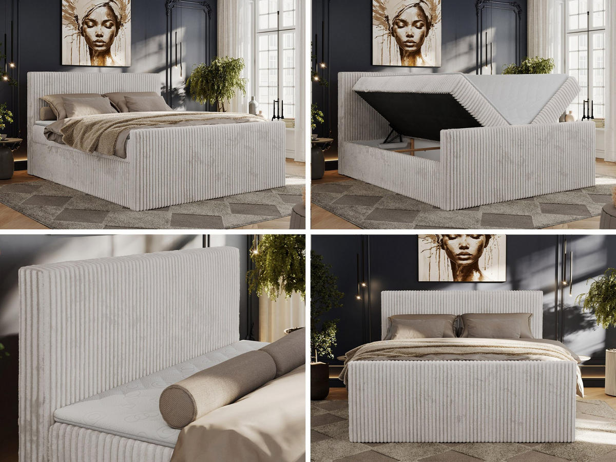 BOXBETT TILIANO DUO 160/200 - Hellgrau Cord - H4 - Hellgrau, Textil (160/200cm) - MKS