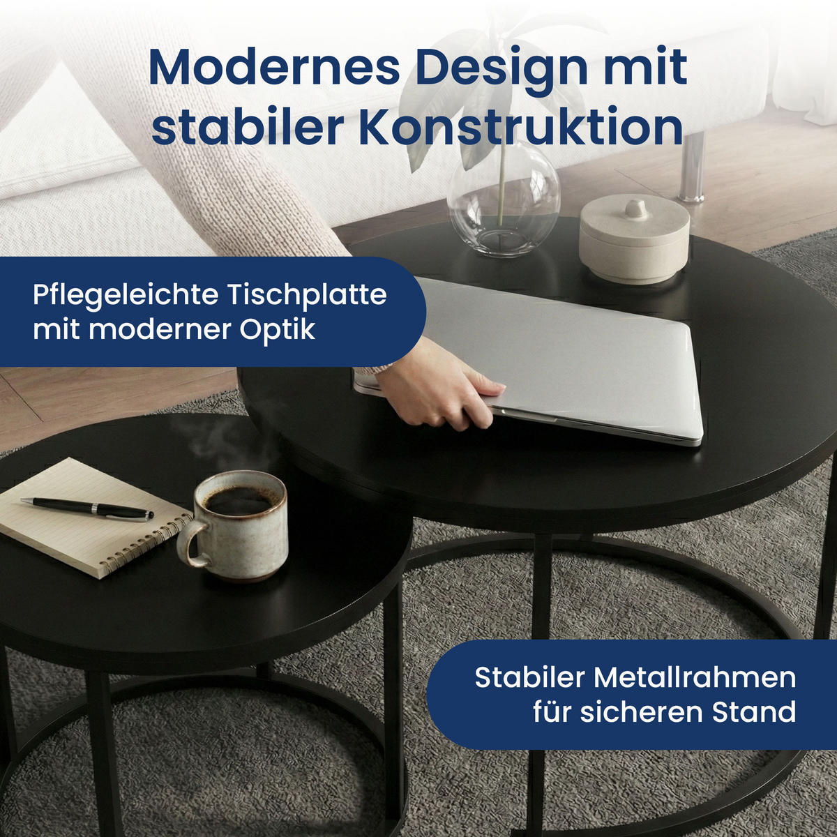 COUCHTISCH 2er Set rund schwarz - Schwarz, Holzwerkstoff (70/70/42.5cm) - Home Collective