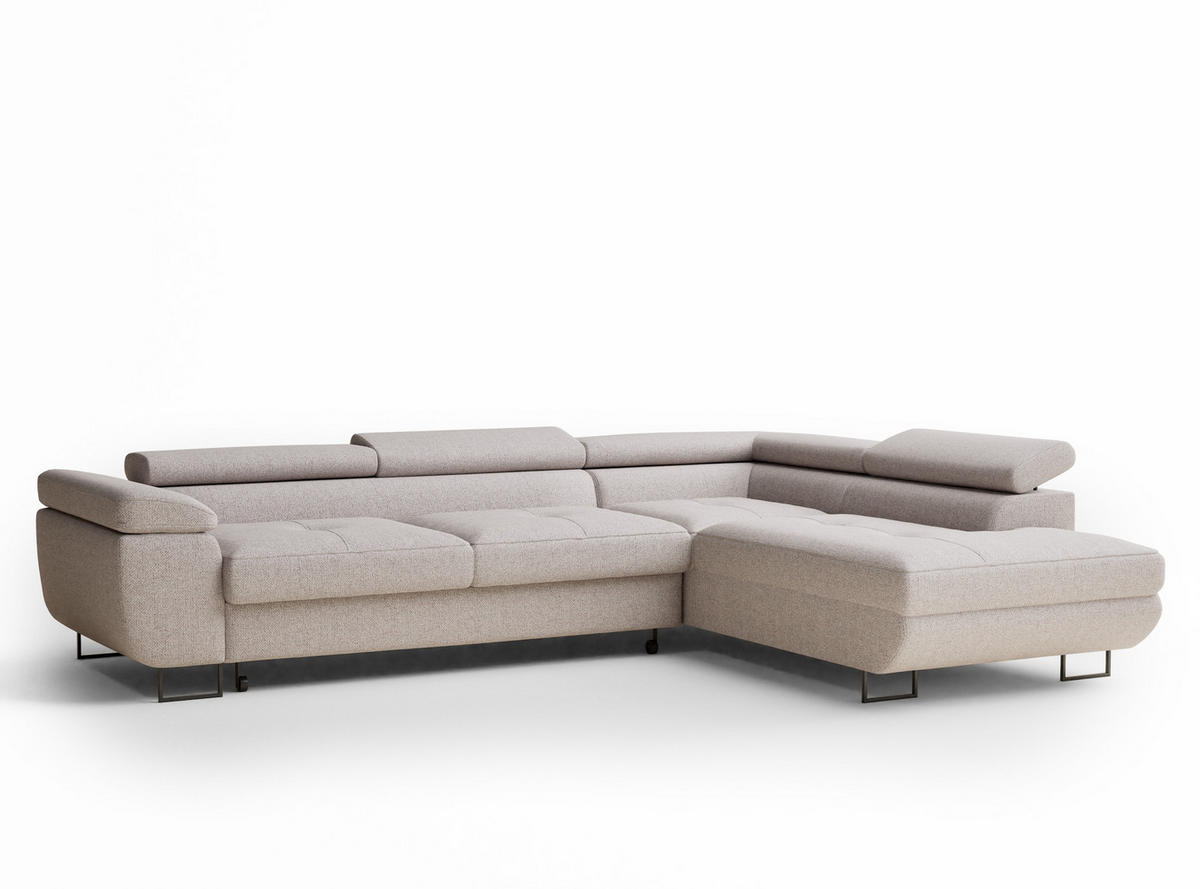 ECKSOFA MIT SCHLAFFUNKTION Concord Beige Webstoff - Schwarz/Grau, Holz/Holzwerkstoff (277/203cm) - Maison de Reve