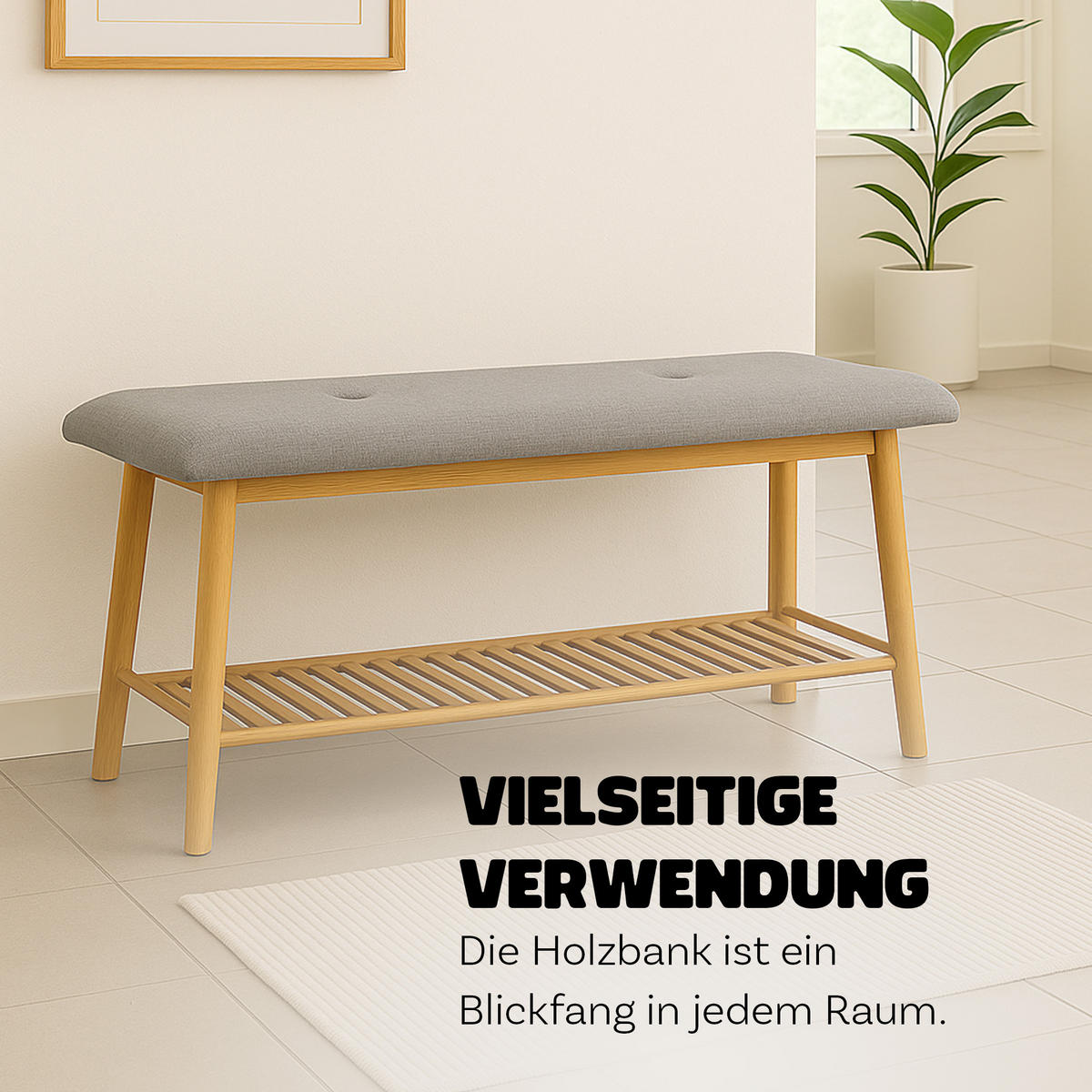 SCHUHBANK Bambus 100x30x44 cm - Hellbraun/Grau, Bambusholz/Textil (100/44/30cm)