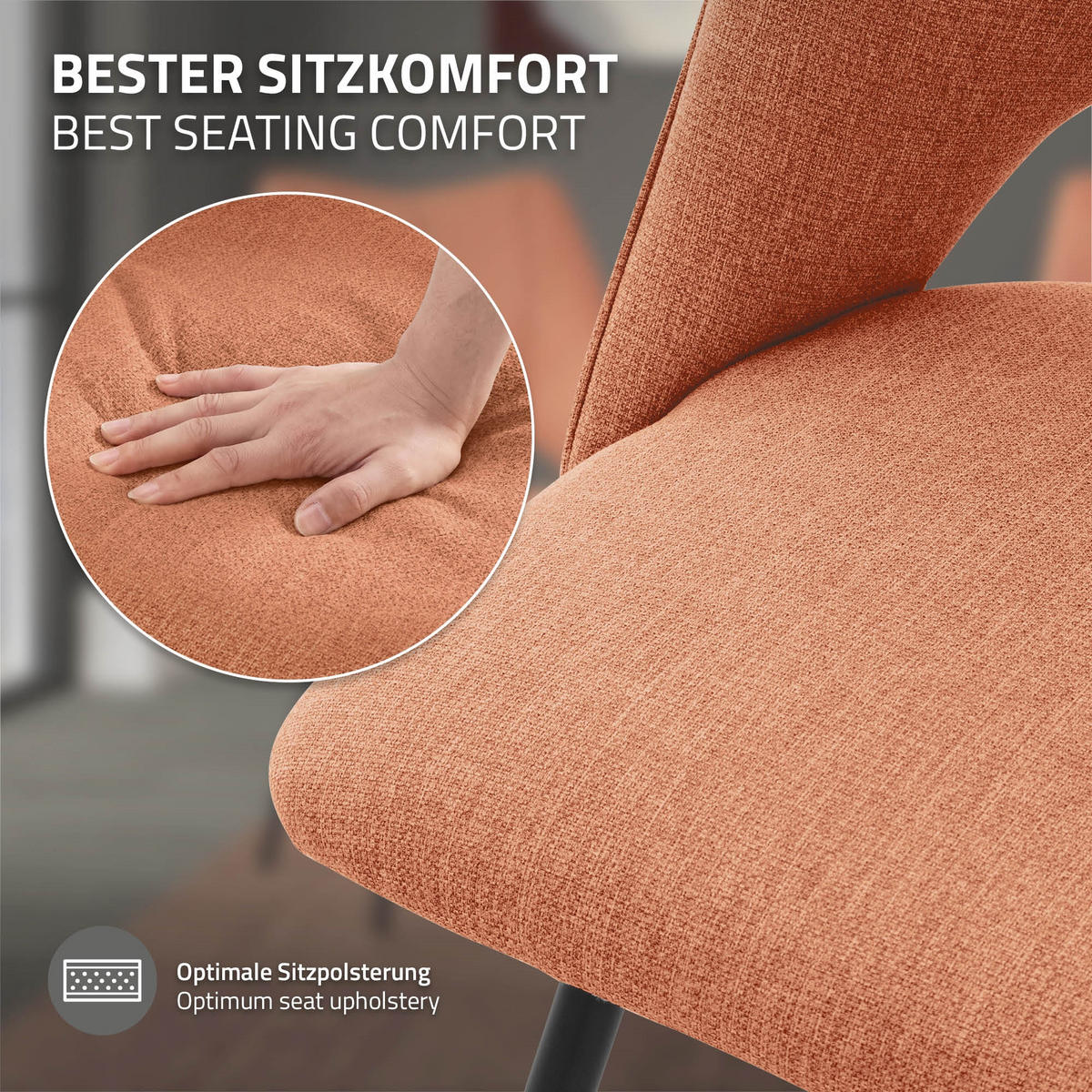 ESSZIMMERSTÜHLE 2ER-SET Orange Stoffbezug - Schwarz/Orange, Textil/Metall (57/89/53cm) - ML-DESIGN