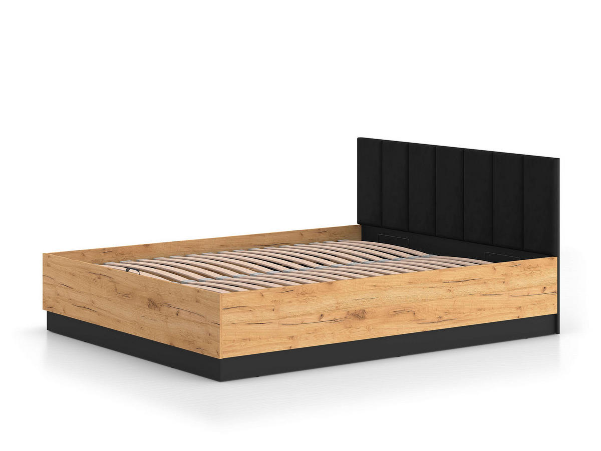 RAHMENBETT – 165 x 208 cm – Urso – BT-004 - Eichefarben/Schwarz, Holzwerkstoff - hi-markt