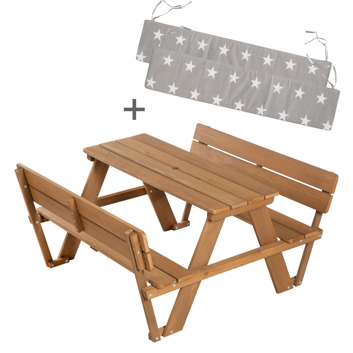 KINDERSITZGRUPPE PICKNICK for 4' Outdoor + teak mit Lehne und Bankkissen - Teakfarben, Holz - Roba