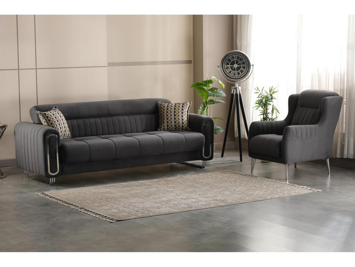 SITZGARNITUR Lima, Dunkelgrau Stellvariante 2+1 - Dunkelgrau, Holzwerkstoff/Metall (178/85/95cm)