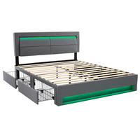 POLSTERBETT 140/200 cm DE-02748, mit USB, kabellosem Laden, LED und 4 Schubladen, in Grau - Grau, Metall (140/200cm) - ComfortXL