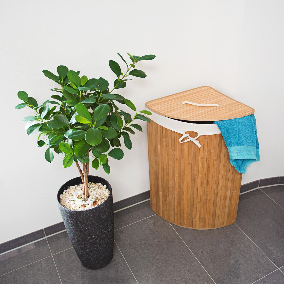 ECKWÄSCHEKORB - Hellbraun, Holz/Textil (49.5/65/37cm) - Relaxdays