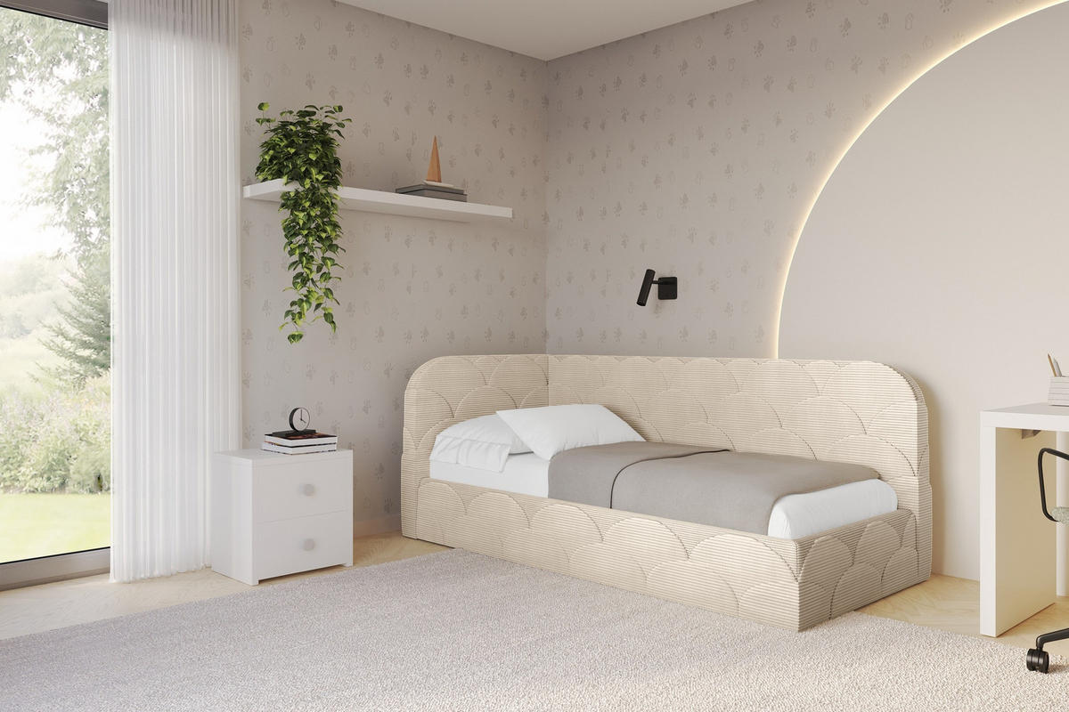 EINZELLBETT Jugendbett mit Bettkasten, Rechts - ELRY 100x200 Beige - Kaschmir, Holzwerkstoff/Textil (100/200cm) - ALTDECOR