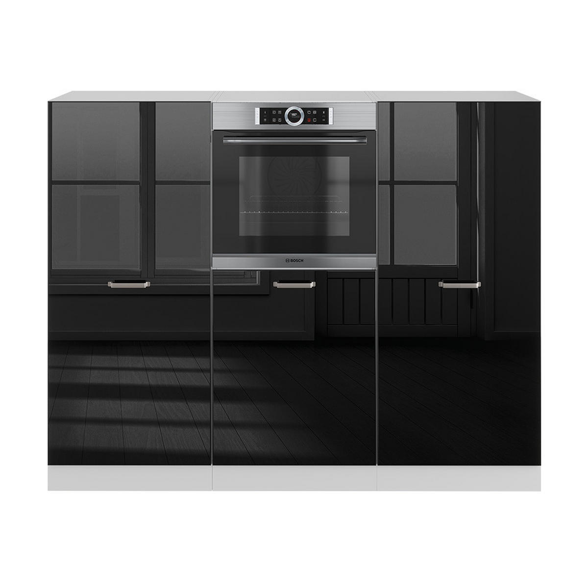 EINBAUKÜCHE R-Line Schwarz Hochglanz/Weiß 180 cm ohne AP - Schwarz Hochglanz/Schwarz, Holzwerkstoff (180/81.6/46cm) - Vicco